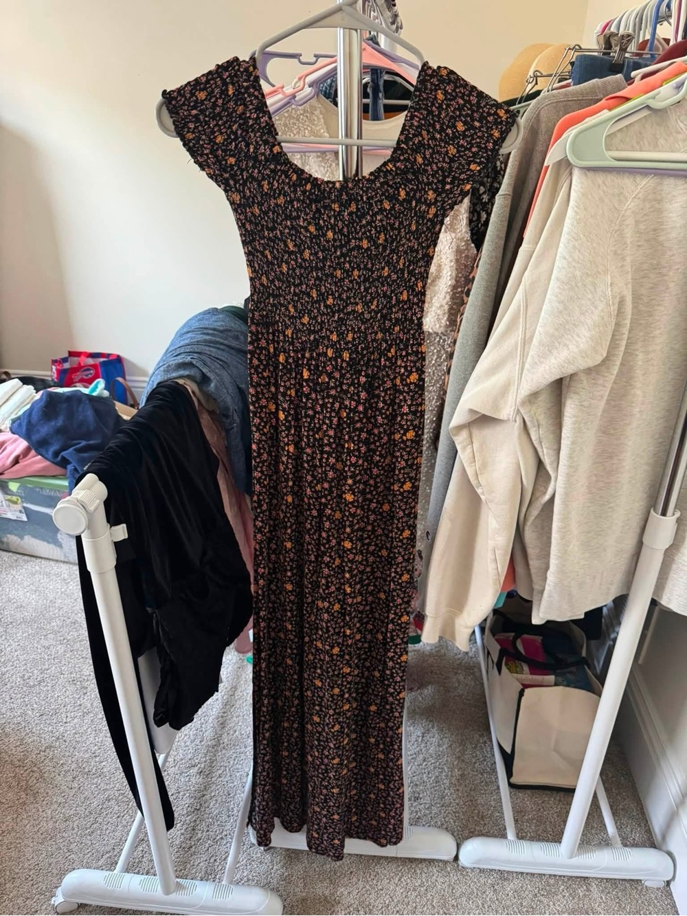 Aeropostale Black Floral Maxi Dress with Smocked Bodice